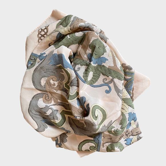 Beautiful Cream Brown Blue Rectangle Polyester Lightweight Scarf - Picture 2 of 4